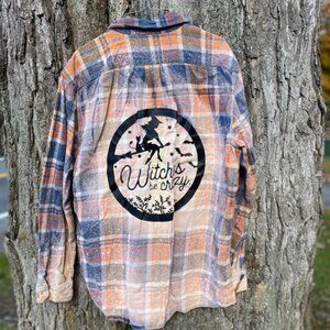 Witches be Crazy Flannel Shirt. Large. Bleached Flannel. Distressed Flannel.